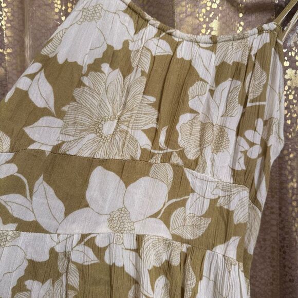 Billabong Green Ivory Your Babe Floral Midi Lightweight Dress Medium - Picture 4 of 11